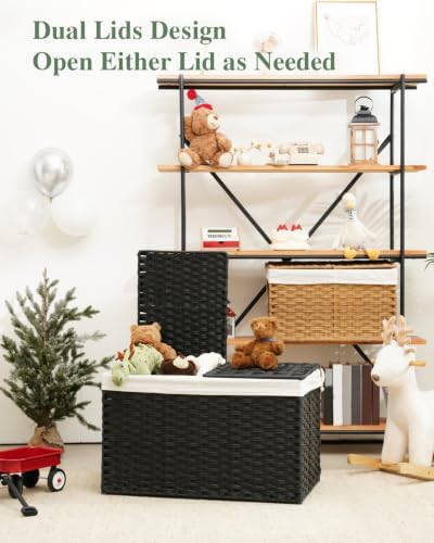 SETVSON Storage Basket with Lid Wicker Baskets for Storage, 160L Black - Image 6