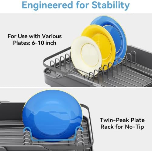 Urackify Expandable Dish Drying Rack for Small Kitchen Counter, Matte Grey - Image 5
