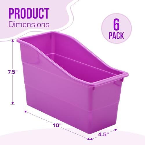 4E's Novelty 6 Durable Book and Binder Holder, Files Book Bins for Classroom, Plastic Vertical Storage Book Organizer Folder Office Classroom Organization Containers Supplies (Rainbow) - Image 3