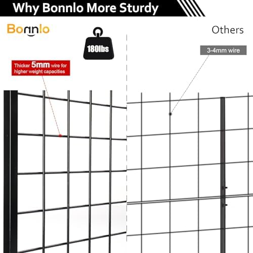 Bonnlo 2' x 6' Standing Grid Panel Tower, Thicker 5mm Wire, 180 LBS Weight Capacity Grid Wall with T-Legs, Grid Rack for Retail Display with Extra Hooks (2) - Image 5