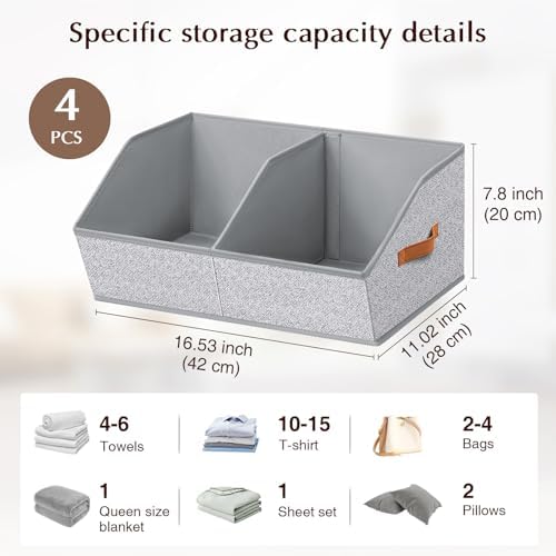 Homsorout Closet Organizers and Storage Bins - 4 Pack Collapsible Divided Trapezoidal Cube Storage Bins Baskets with Orange Handle for Organizing Clothes Blankets, Toys, Books, Towels(Ant Gray) - Image 2