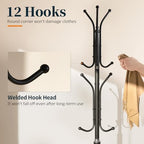 Yoobure Metal Coat Rack Freestanding with Marble Base, Coat Tree with 12 Hooks & Umbrella Holder, Coat Hanger Stand for Corner Entryway Bedroom Office, Heavy Duty Coat Rack Stand for Clothes Hats Bags - Image 4