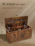 DINZI LVJ Storage Chest, Wooden Toy Box, Rustic Brown 39.4" L - Image 3
