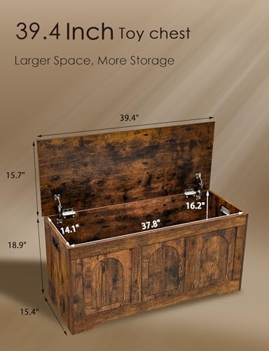 DINZI LVJ Storage Chest, Wooden Toy Box, Rustic Brown 39.4" L - Image 3