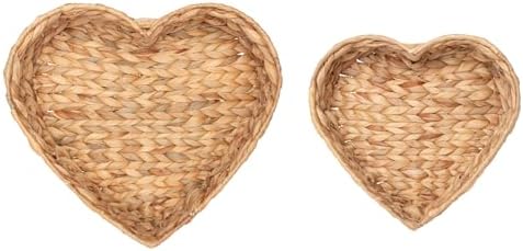 Boston International Heart-Shaped Water Hyacinth Baskets — Decorative Storage Trays — Set for Tabletop or Entryway Display, 2 Sizes, Hearts by BostonInternational