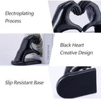 Black Bookends, Heavy Duty Bookend Holder Decor, Finger Heart Shaped, Modern Art Sculpture, Bookends Decorative, Boho Decor for Desktop Bedroom Study Room(Black) - Image 3