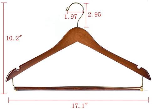 Quality Hangers Wooden Hangers Beautiful Sturdy Suit Coat Hangers with Locking Bar Walnut Finish Gold Hooks (20) - Image 3