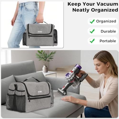 Car+Boat Vacuum Storage Bag Compatible with Dyson V7 - V15 – Organizer Case for Cordless Handheld Vacuum & Accessories, Travel Carrying Bag with Adjustable Dividers for Home, Car, RV & Garage (Gray) - Image 4