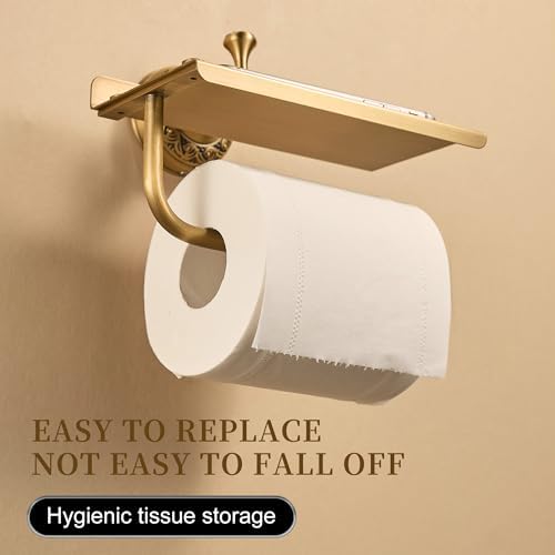 Wall Mounted Bathroom Toilet Paper Holder with Storage,Roll Tissue Holder Antique Brass Pattern Carving,Brushed Bronze - Image 5