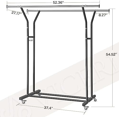VICERII Clothing Rack, Heavy Duty Clothes Racks with Wheels and Bottom Shelf, 52.36’’ Metal Double Clothing Racks with Wheels, Wardrobe Rack for Hanging Clothes, Coats, Shirts, Skirts, Dresses, Black - Image 5