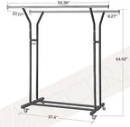 VICERII Clothing Rack, Heavy Duty Clothes Racks with Wheels and Bottom Shelf, 52.36’’ Metal Double Clothing Racks with Wheels, Wardrobe Rack for Hanging Clothes, Coats, Shirts, Skirts, Dresses, Black - Image 5