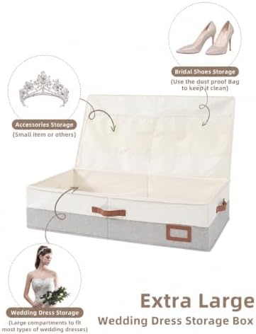 Wedding Dress Storage Box, Large Wedding Dress Preservation Box with 5 Cedar Wood Blocks, 30 Sheets of Acid-Free Tissue Paper, Microfiber Gloves, and Dust-Proof Bag-BeigeGrey - Image 6