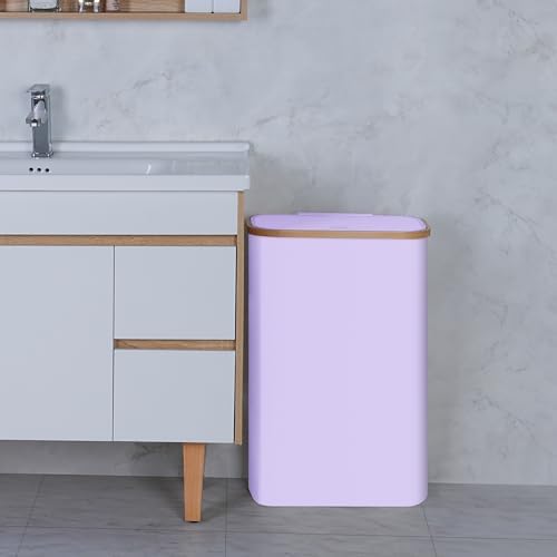 Slim Laundry Basket,60L Laundry Hamper with Lid, Tall Hamper for Laundry,Dirty Cloth Hamper with Bamboo Handle for Towels, Clothes Organizing,Purple - Image 5