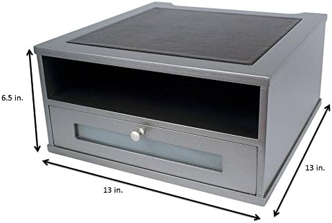Victor Monitor Riser with Drawer and Storage Shelf - Wood Monitor Stand Desk Organizer with Faux Leather Top, Organize Office Supplies, 13 x 13 x 6.5-Inches, Classic Silver - Image 5