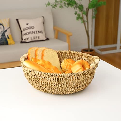 KINGWILLOW 13.39" Seagrass Woven Round Basket with Wooden Handles - Image 5