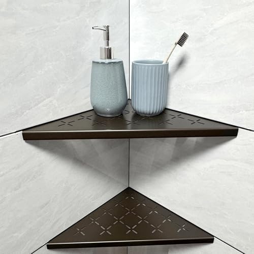 Corner Shower Shelf, 2-Pack Shower Shelves SUS304 Stainless Steel Bathroom Shelves for Tile Walls, Recessed Corner Shelf Organizer Rack, No Drilling (Bronze, 12"-2 Pack) by XiarnotogiHome
