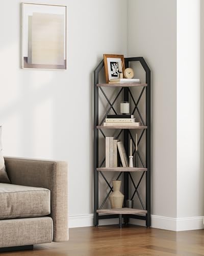 CHOEZON 4-Tier Corner Shelf, Industrial Corner Bookshelf, 47.6" Corner Storage Stand, Plant Stand Display Shelf, Corner Bookcase for Bedroom, Living Room, Home Office, Greige and Black TCJ09BG by Choezon