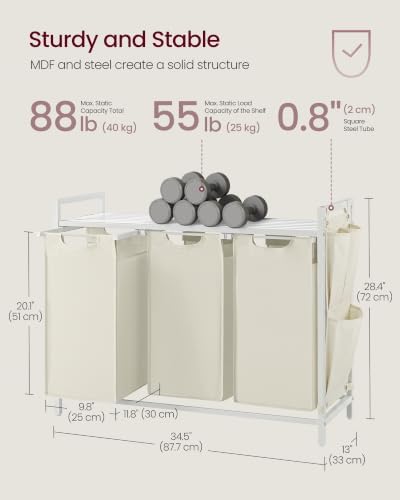 VASAGLE Laundry Hamper with Shelf, 3 Pull-Out Bags, 3 x 10.6 Gallons (40 L) - Image 6