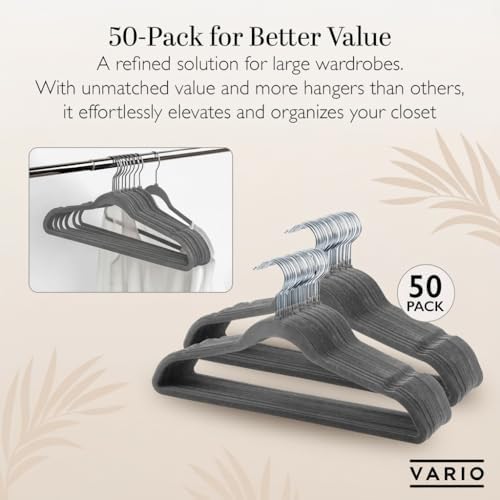 50-Pack Velvet Hangers – Heavy Duty, Non-Slip Clothes Hangers with Chrome Hooks | Slim & Space-Saving Design for Coats, Suits & Plus Size Tops (Grey) - Image 6