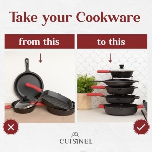 Cuisinel 5-Tier Pan Organizer for Cast Iron Skillets Griddles, Black 12.2" - Image 3