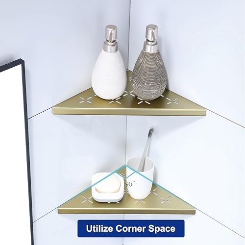 10" Corner Shower Shelf, 2-Pack Shower Shelves SUS304 Stainless Steel Bathroom Shelves for Tile Walls, Recessed Corner Shelf Organizer Rack, No Drilling (Brushed Gold) - Image 6
