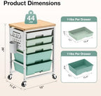 ALVOROG Rolling Storage Cart with 5 Drawers,Pegboards,Wooden Top,Bins,Green - Image 6