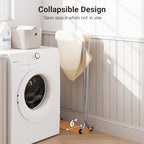 ELYKEN Laundry Basket with Wheels, Collapsible Laundry Hamper, Cream - Image 4