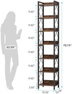 Tribesigns 78.7 Inch Tall Skinny Narrow Bookshelf Bookcase, Brown - Image 2