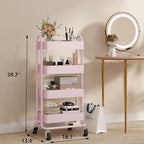4 Tier Metal Rolling Cart Pink Utility Cart with Wheels,Rolling Pink Cart for Office,Home,Kitchen,Garden（13.4"x18.1"x40"） - Image 3