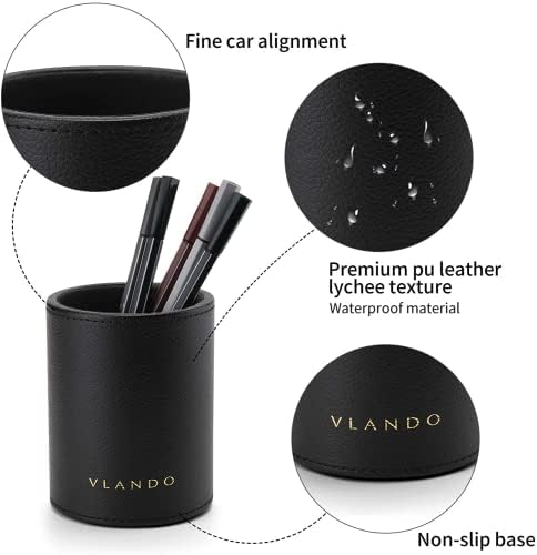 VLANDO Office Desk Organizer Leather Desktop Organizer Caddy with Drawer for Storing Desktop Supplies and Accessories (Black Set) - Image 5