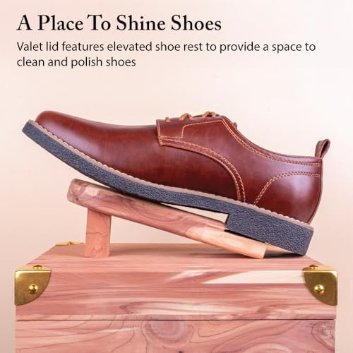 FootFitter Grand Cedar Shoe Shine Valet Box with Stand, USA Grown Wood - Image 4