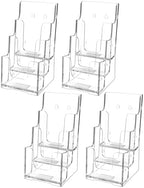 MaxGear 3 Tier Brochure Holder, 4 Inch Wide Acrylic Display, 4 Pack by MaxGear