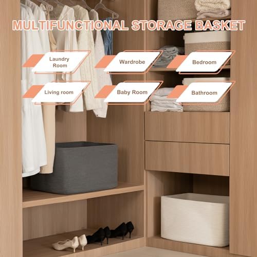 OIAHOMY 75L Large Blanket Basket Woven Storage Basket with Handle Black - Image 5