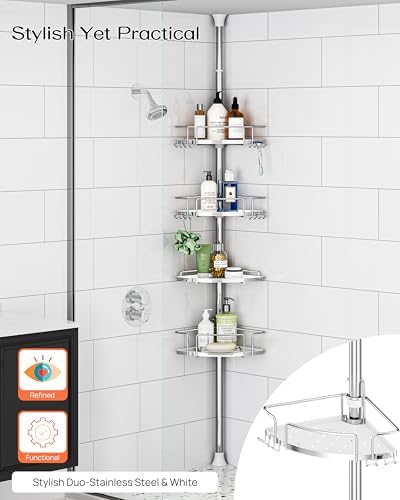 ALLZONE Two-Tone Corner Shower Caddy Tension Pole for Bath Shampoo Storage - Image 5