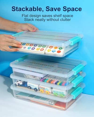 EOENVIVS 4 Pack Clear Storage Bins with Lids, A4 File Boxes, Green Latches - Image 3