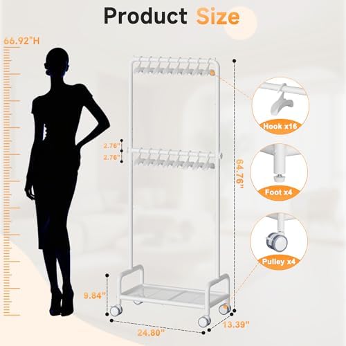 Hayexiha 3-Tier Purse Organizer for Closet with 16 Wide Hooks, Rolling Purse Rack Stand with Wheels for Purse Storage, Adjustable Handbag Organizer, Large Tall Purse Storage Organizer for Small Place - Image 6