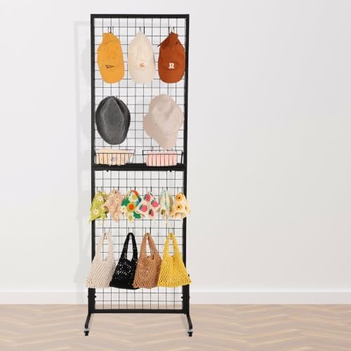 1.8' x 5.7' Grid Wall Panels Standing Wire Grid, Display Rack with T-Base Wheels Freestanding Gridwall Panel Tower for Shows, Black - Image 2