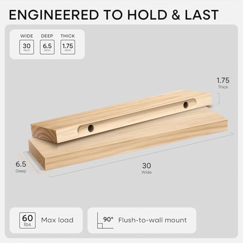 Homeforia 30 Inch Floating Shelves, High-End Solid Pine Wood, Set of 4 - Image 2