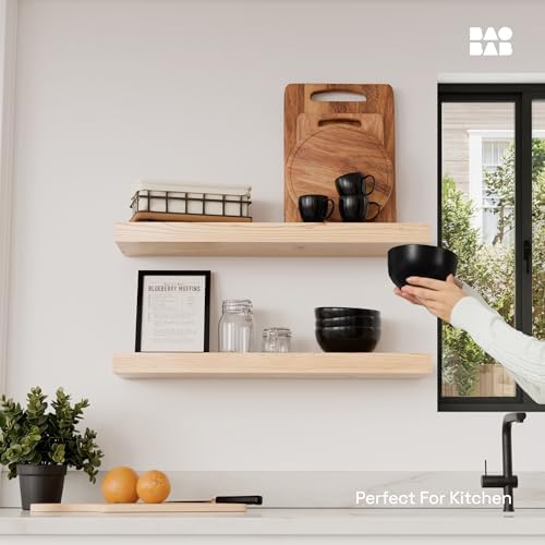 Solid Wood Floating Shelves for Wall 24 inch, Natural Wood, Wooden Shelf - Image 2