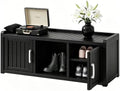 2-Tier Storage Bench, Waterproof UV-Resistant Outdoor Shoe Storage Cabinet with 2 Doors & Adjustable Shelves for Indoor Outdoor Entryway, Hallway, Living Room(Classic Black) by NBYSGO