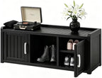 2-Tier Storage Bench, Waterproof UV-Resistant Outdoor Shoe Storage Cabinet with 2 Doors & Adjustable Shelves for Indoor Outdoor Entryway, Hallway, Living Room(Classic Black) by NBYSGO