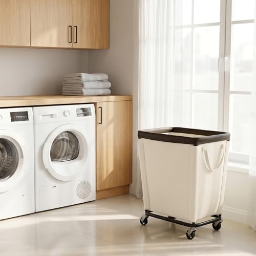 StorageWorks Laundry Hamper with Wheels, 210L Rolling Beige Basket - Image 5
