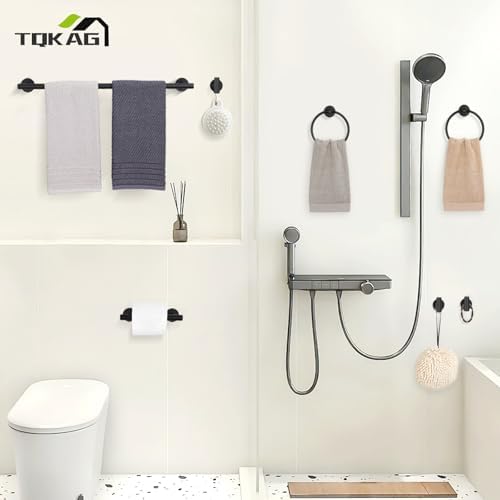 TQKAG 8-Pieces Bathroom Hardware Set, Matte Black Bath Towel Bar Set 23.6" - Image 7