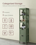 VASAGLE Bathroom Floor Cabinet, 2 Drawers, 55.7" H, Forest Green - Image 6