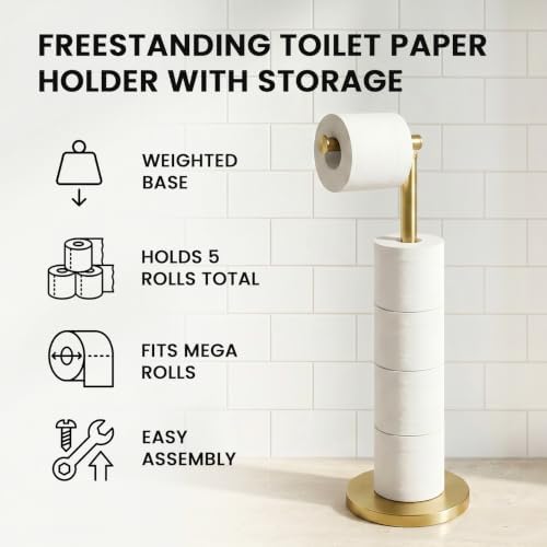 Cesun Free Standing Toilet Paper Holder Stand with Weighted Base, Gold - Image 3