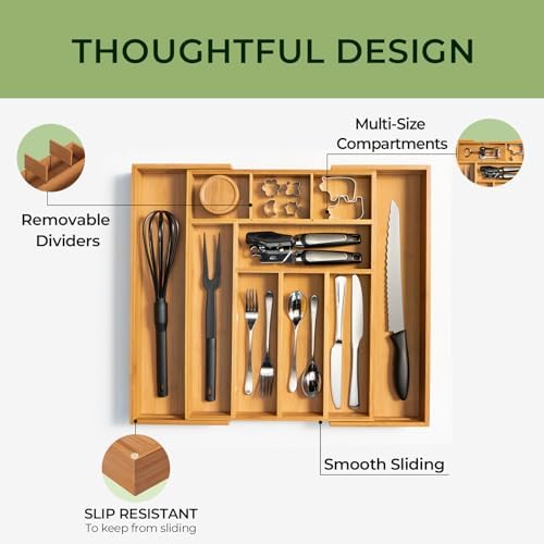 keechee 6-Piece Bamboo Drawer Organizer Set, 2.2" Deep Multi-Use Organizers for Utensils, Silverware, Cutlery, Desk, Bathroom, Junk Drawer & Makeup, Non-Slip Feet Included. - Image 6