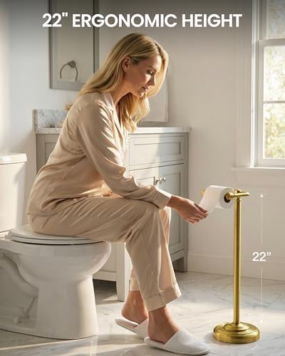 Brushed Gold Toilet Paper Holder Stand Freestanding, Weighted Base, 22 in - Image 6