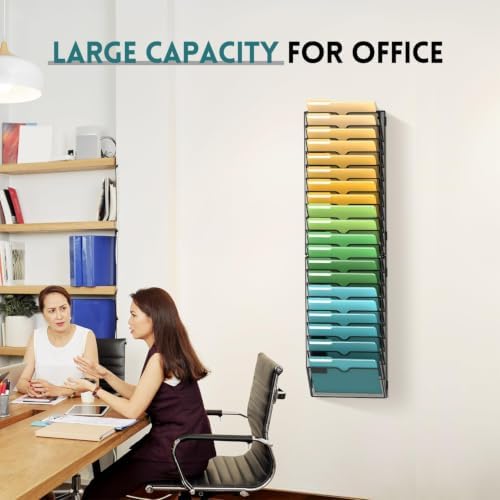 SUPEASY 20 Tier Wall File Organizer, Hanging Wall Mounted Mail Organizer with Label Slots, Metal Mesh File Holder Magazine Rack for Office, Home, School or Classroom, Black - Image 2