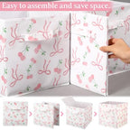 Geelin 6 Pcs Pink Bow Cherry Cube Storage Bins 11 in Basket with Handle - Image 3