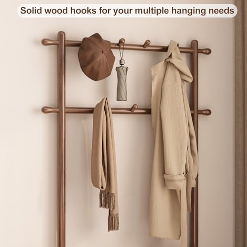 AQIMUELE Coat Rack with Shoe Storage, Wooden Hall Tree with Bench, 11 Hooks and 2-Tier Storage Shelves, 3-in-1, Entryway Bench with Coat Rack (31.5"-Walnut) - Image 5